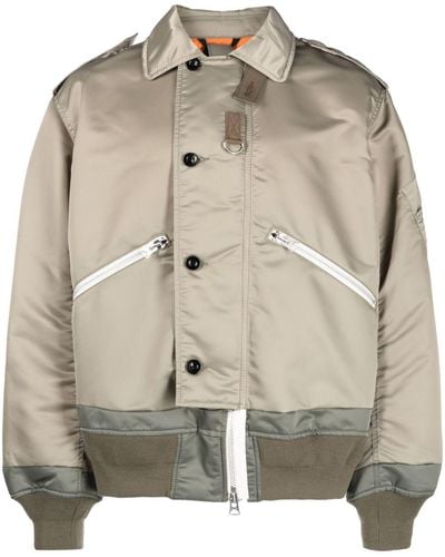 Sacai Off-centre Button-fastening Bomber Jacket - Natural