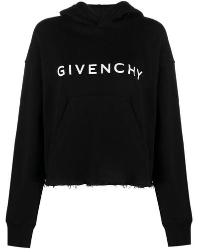 Givenchy Logo Cropped Cotton Hoodie - Black