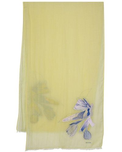 Paul Smith Floral-embroidered Wool Scarf - Yellow