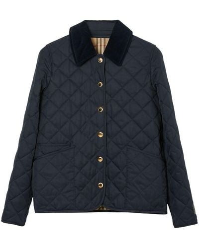 Burberry Corduroy Collar Diamond Quilted Jacket - Blue