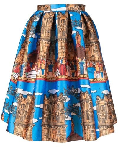 ALESSANDRO ENRIQUEZ Printed Knee Lenght Skirt - Blue