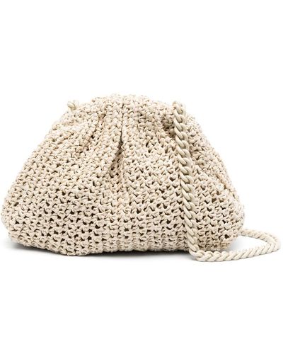 Maria La Rosa Mini Game Crochet Solid Clutch Bag - Natural