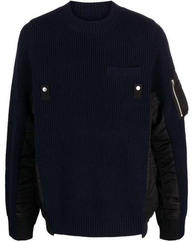 Sacai Panelled-design Crew-neck Sweater - Blue