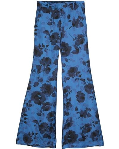 Alberto Biani Floral Silk Wide Trousers - Blue
