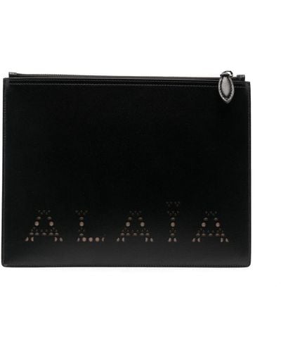 Alaïa Logo Leather Zipped Pouch - Black