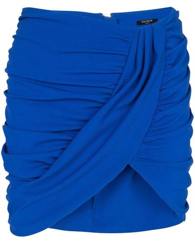 Balmain Ruched Mini Skirt - Blue