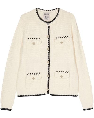 Semicouture Contrasting-borders Knitted Cardigan - Natural