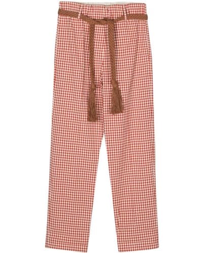 Alysi Gingham Check Belted Trousers - Red