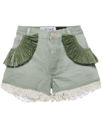 Loewe-Paulas Ibiza Frayed Denim Shorts - Green