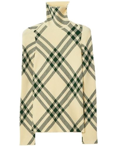 Burberry Check Turtle-neck Jumper - Natural
