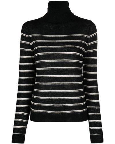 Alysi Striped Roll-neck Sweater - Black