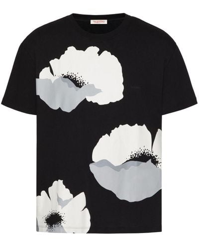 Valentino Flower Portrait Cotton T-shirt - Black