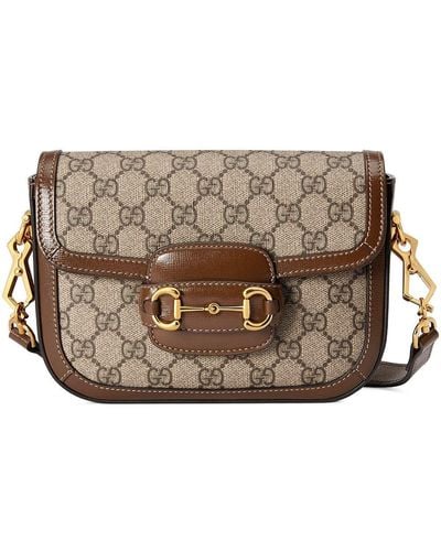 Gucci 1955 Horsebit Canvas And Leather Shoulder Bag - Brown