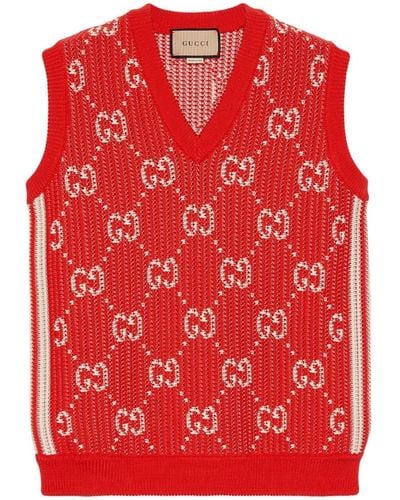 Gucci GG Jacquard Knitted Vest - Red