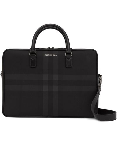 Burberry Check-print Leather Briefcase - Black