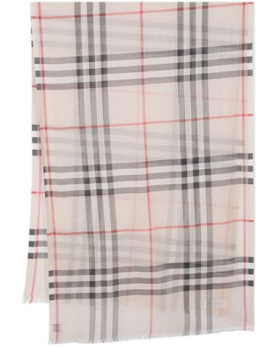 Burberry Giant Check Wool And Silk Blend Scarf - Gray