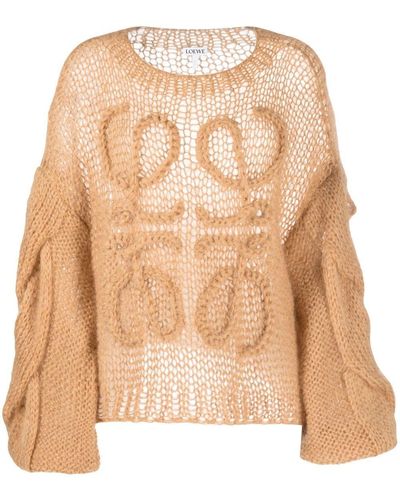 Loewe Anagram Open-knit Sweater - Natural