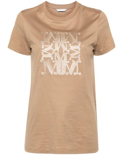 Max Mara Logo Cotton T-Shirt - Natural