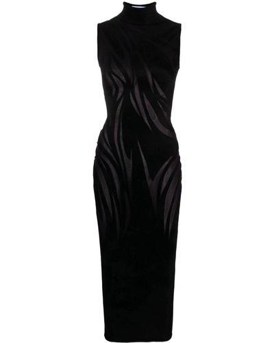 Mugler Sheer-pattern High-neck Dress - Black