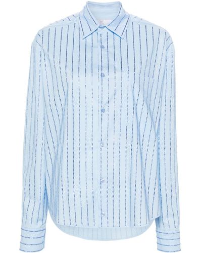 GIUSEPPE DI MORABITO Rhinestone-embellished Striped Shirt - Blue