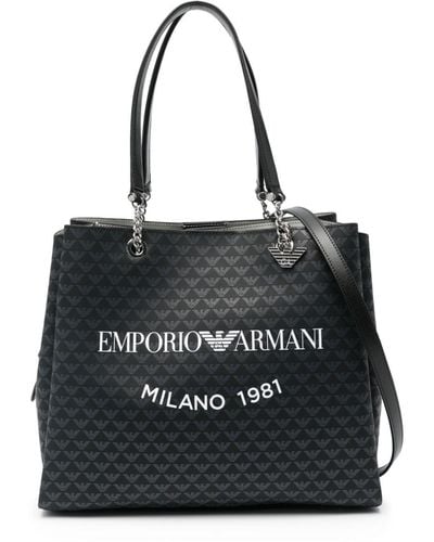 Emporio Armani Allover Logo Tote Bag - Black