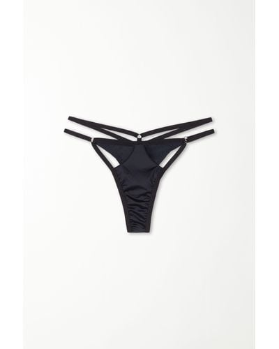 Tezenis Brasiliano con Fianchetto Tanga in Microfibra Lucida - Nero