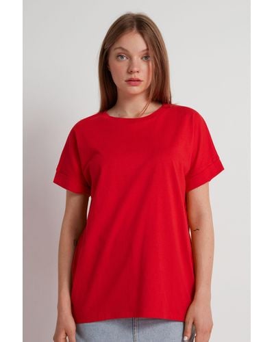 Tezenis T-Shirt in Cotone con Risvolto Kimono - Rosso
