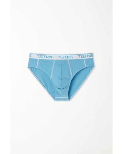 Tezenis Slip in Cotone Cuciture a Contrasto con Logo - Blu