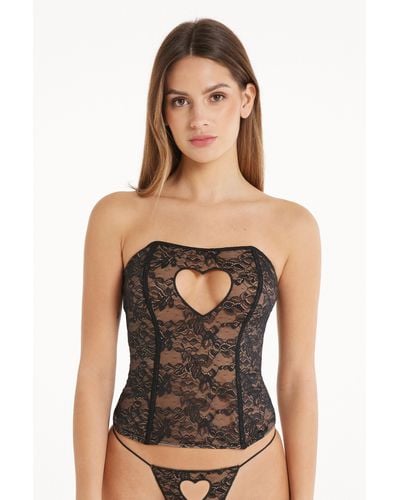 Tezenis Bustino con Cut-Out a Cuore Lovely Dark Lace - Nero