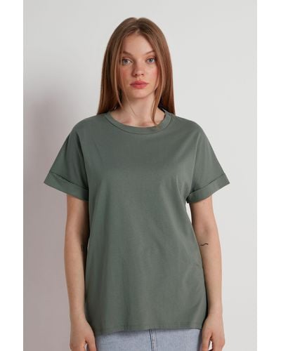 Tezenis T-Shirt in Cotone con Risvolto Kimono - Verde