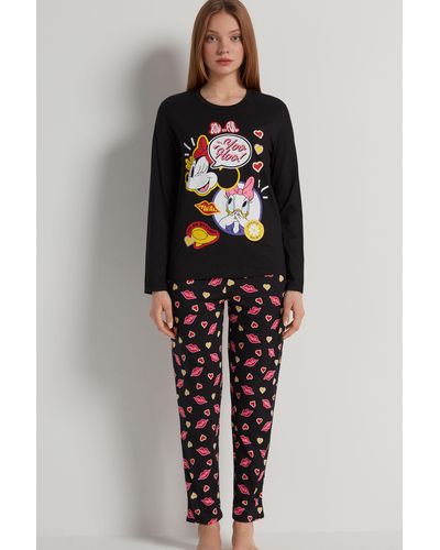 Tezenis Pijama Largo de Algodón Disney Mickey Mouse - Negro