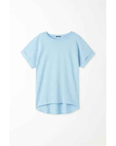 Tezenis T-Shirt in Cotone con Risvolto Kimono - Blu