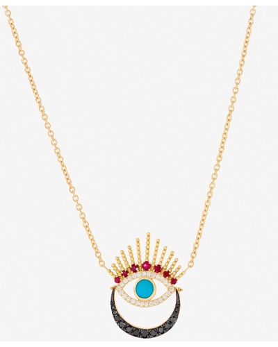 Falamank Written In The Stars Collection Serene Night - Moon Evil Eye Diamond Necklace In 18-karat Yellow Gold - White