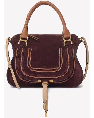 Chloé Medium Marcie Top Handle Bag In Suede Leather - Red