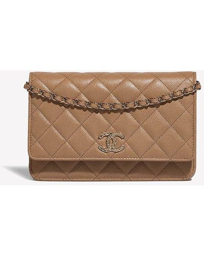 Chanel Timeless Wallet On Chain In Beige Caviar Leather With Gold Hardware - White