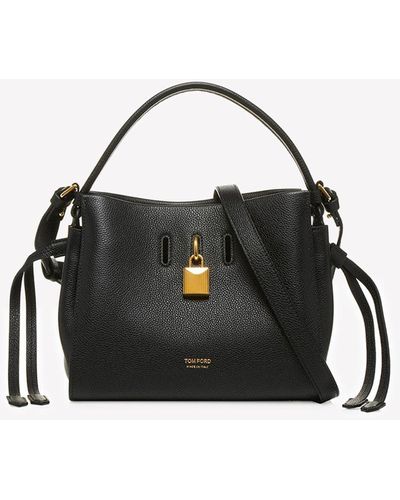 Tom Ford Small Padlock Top Handle Bag In Grained Leather - Black