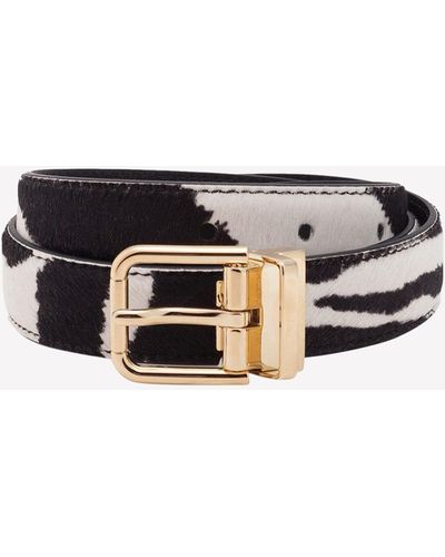 Dolce & Gabbana Zebra Print Belt In Pony-style Calfskin - Black