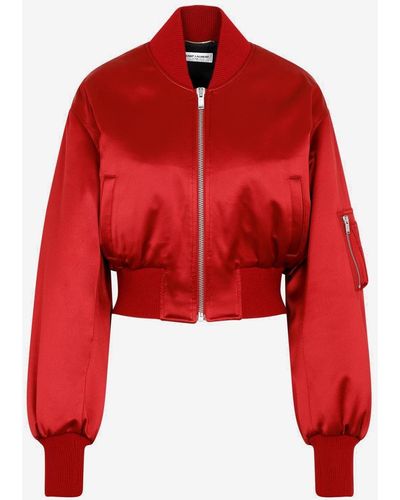 Saint Laurent Teddy Cropped Bomber Jacket - Red