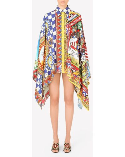 Dolce & Gabbana Carretto Print Silk Twill Beach Poncho Shirt - Multicolor