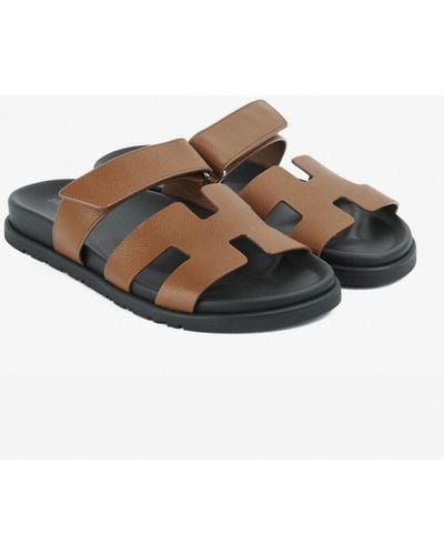 Hermès Chypre Sandals In Brown Calfskin