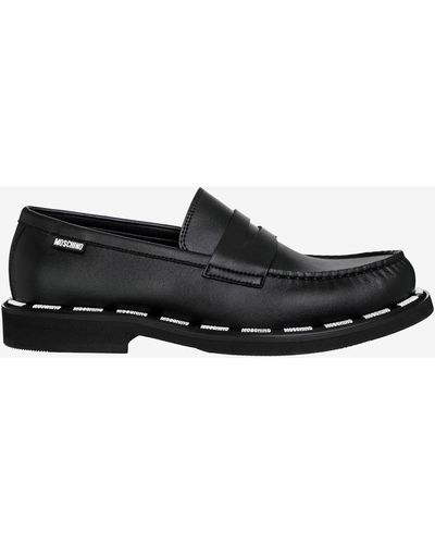 Moschino Logo Loafers In Vegan Leather - Black