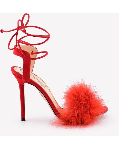 Charlotte Olympia Salsa 110 Ostrich Feather Tie-up Sandals - Red
