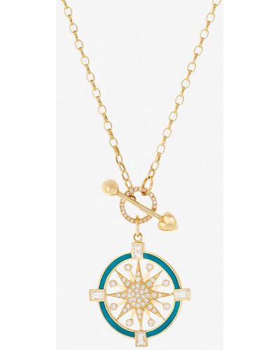 Falamank Written In The Stars Compass Collection Diamond Necklace In 18-karat Yellow Gold - White