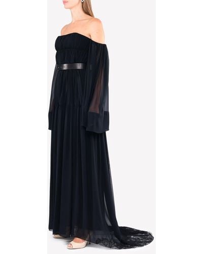 Vera Wang Silk Off-shoulder Gown - Black