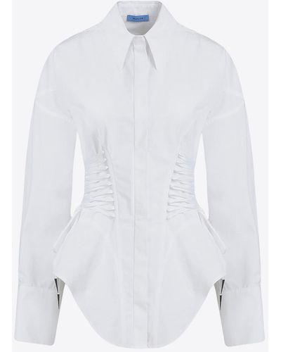 Mugler Long-sleeved Shirt With Lace Detailing - White