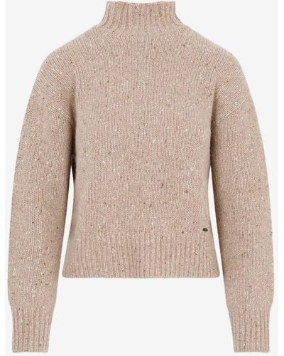 Akris Cashmere Cotton Square Fringe Jacquard Knit Pullover