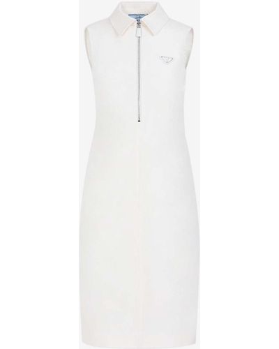 Prada Triangular Logo Silk-blend Midi Dress - White