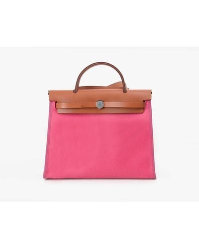 Hermès Herbag 31 In Pink Toile Militaire And Gold Vache Hunter Leather