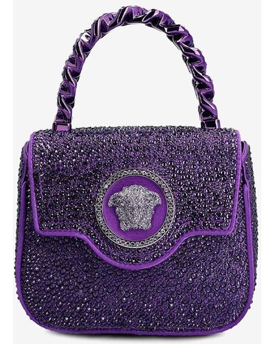Versace Mini La Medusa Crystal-embellished Top Handle Bag - Purple