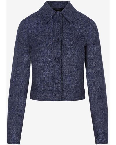 Gabriela Hearst Thereza Fitted Jacket In Wool And Silk - Blue